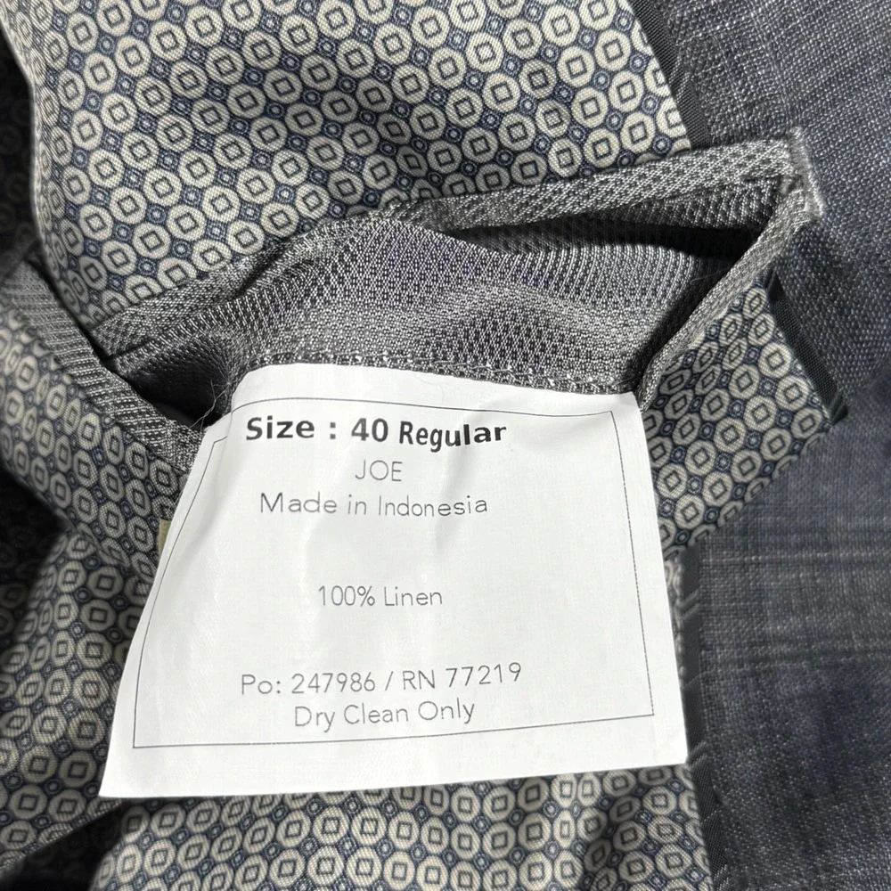 Joseph Abboud Blazer Mens 40R Plaid Windowpane 100% Linen Slim Fit Sport Coat